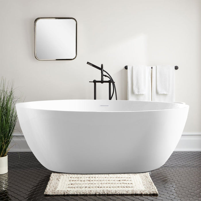 59" x 32" Freestanding Bathtub, Contemporary Design for Soaking and Bathing, Overflow and Pop-up Drain - HomeBeyond