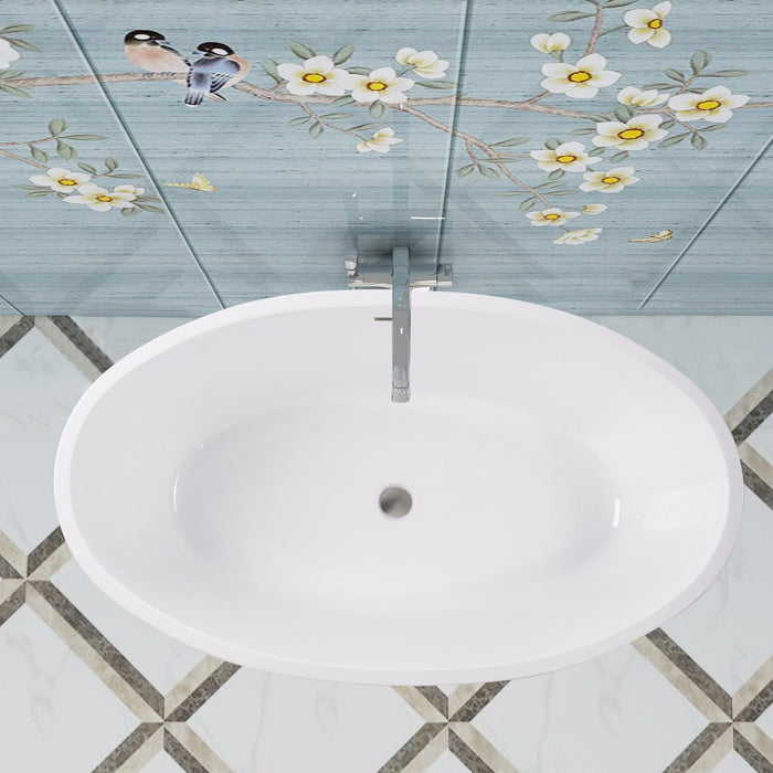 59" x 32" Freestanding Bathtub, Contemporary Design for Soaking and Bathing, Overflow and Pop-up Drain - HomeBeyond