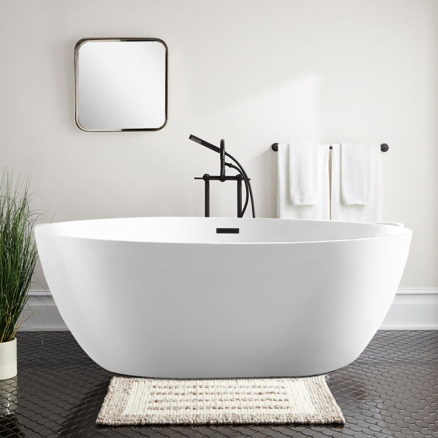 59" x 32" Freestanding Bathtub, Contemporary Design for Soaking and Bathing, Overflow and Pop-up Drain - HomeBeyond