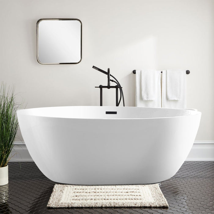 59" x 32" Freestanding Bathtub, Contemporary Design for Soaking and Bathing, Overflow and Pop-up Drain - HomeBeyond