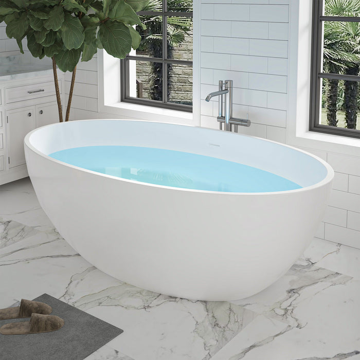 59" x 32" Modern Oval Freestanding Acrylic Soaking Bathtub Pure White Oval Soaker Tub Center Drain VA6834-M - HomeBeyond