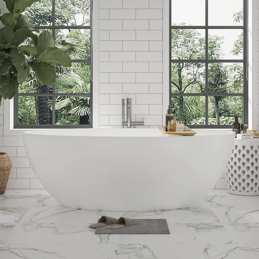 59" x 32" Modern Oval Freestanding Acrylic Soaking Bathtub Pure White Oval Soaker Tub Center Drain VA6834-M - HomeBeyond