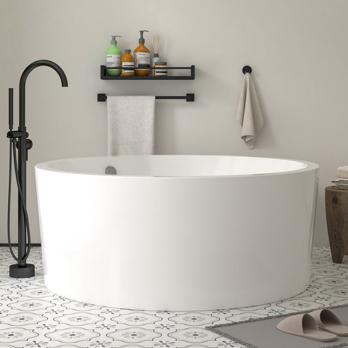 59" x 59" Modern Round Freestanding Acrylic Soaking Bathtub White Japanese Style Soaker Tub Chrome Drain VA6810 - HomeBeyond