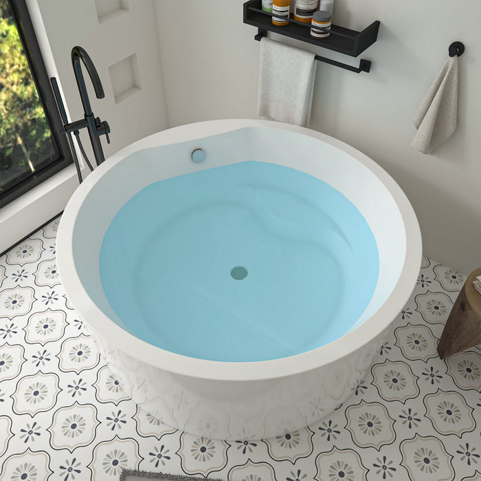 59" x 59" Modern Round Freestanding Acrylic Soaking Bathtub White Japanese Style Soaker Tub Chrome Drain VA6810 - HomeBeyond