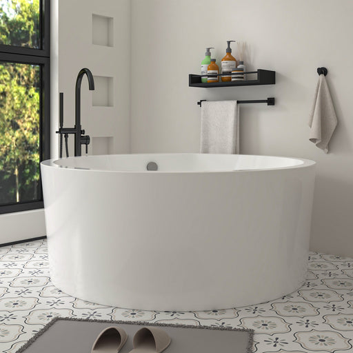 59" x 59" Modern Round Freestanding Acrylic Soaking Bathtub White Japanese Style Soaker Tub Chrome Drain VA6810 - HomeBeyond