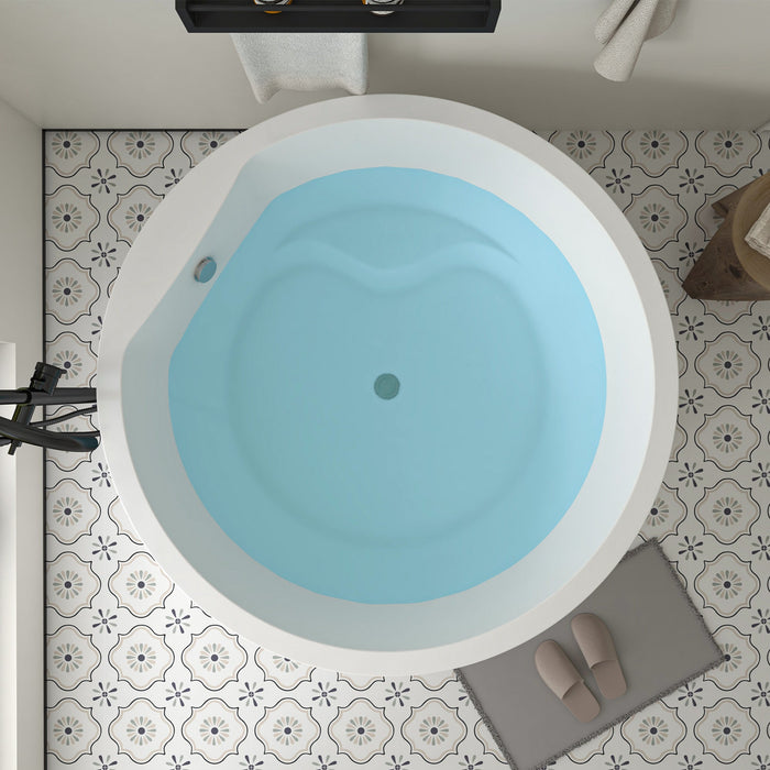 59" x 59" Modern Round Freestanding Acrylic Soaking Bathtub White Japanese Style Soaker Tub Chrome Drain VA6810 - HomeBeyond