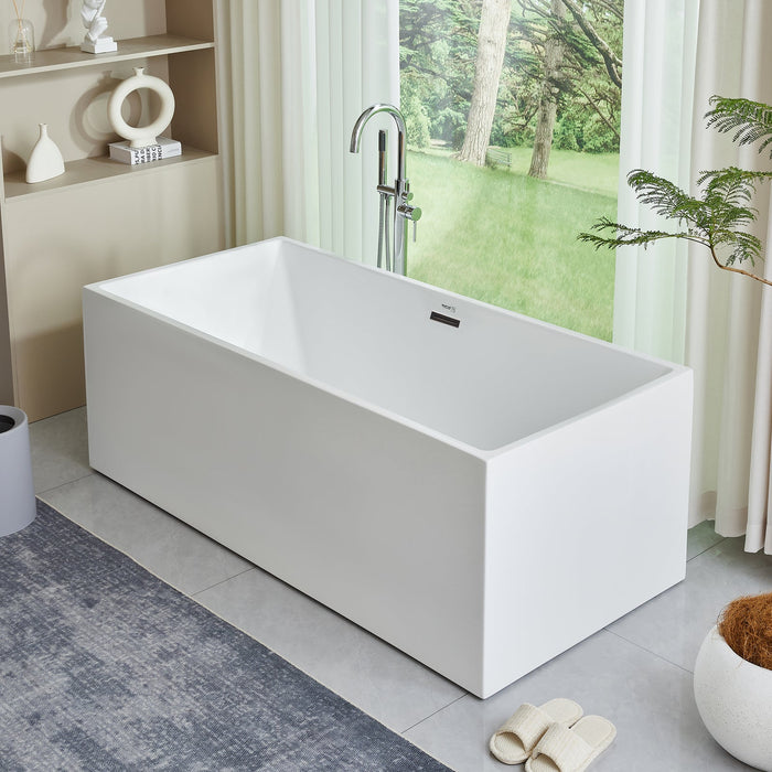 59" x 67" Freestanding Acrylic Bathtub, Modern Stand Alone Soaking Tub with Slotted Overflow and Pop-up Drain - HomeBeyond