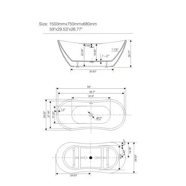 59"x30" Modern Freestanding Acrylic Soaking Tub-VA6517-S - HomeBeyond
