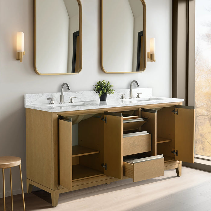60" Double Sink Bathroom Vanity with Engineered Marble Top - HomeBeyond