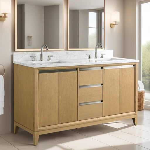 60" Double Sink Bathroom Vanity with Engineered Marble Top - HomeBeyond