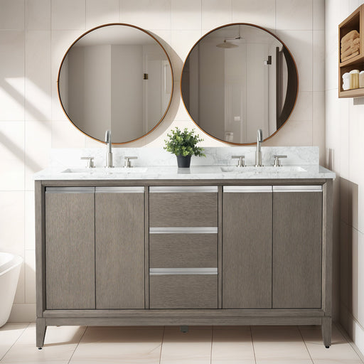 60" Double Sink Bathroom Vanity with Engineered Marble Top - HomeBeyond