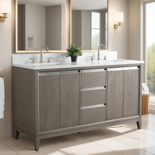 60" Double Sink Bathroom Vanity with Engineered Marble Top - HomeBeyond