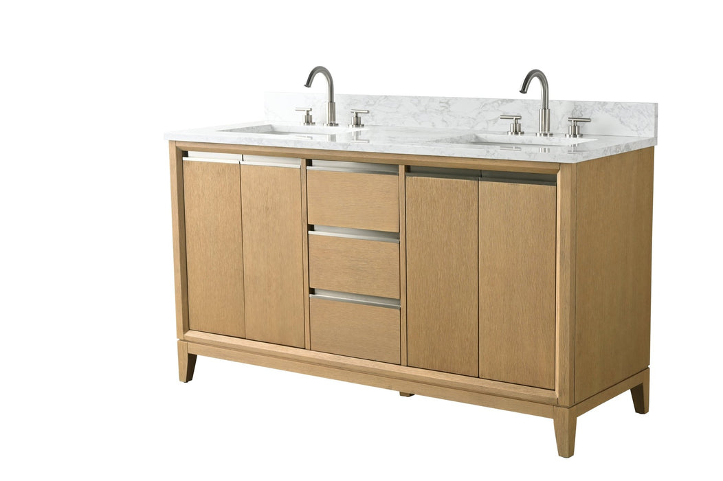 60" Double Sink Bathroom Vanity with Engineered Marble Top - HomeBeyond