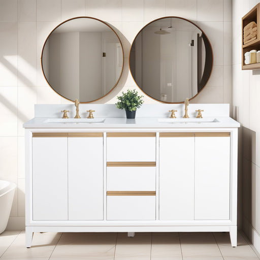 60" Double Sink Bathroom Vanity with Engineered Marble Top - HomeBeyond