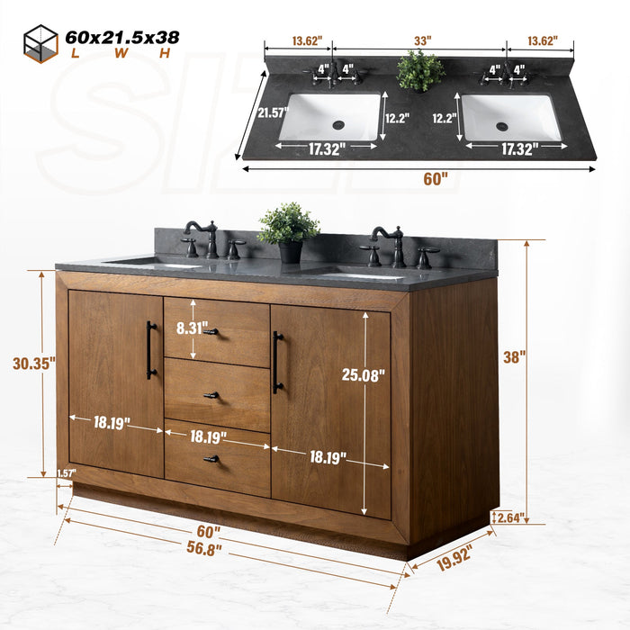 60" Double Sink Bathroom Vanity with Sink and Top, With Soft Closing Doors - HomeBeyond