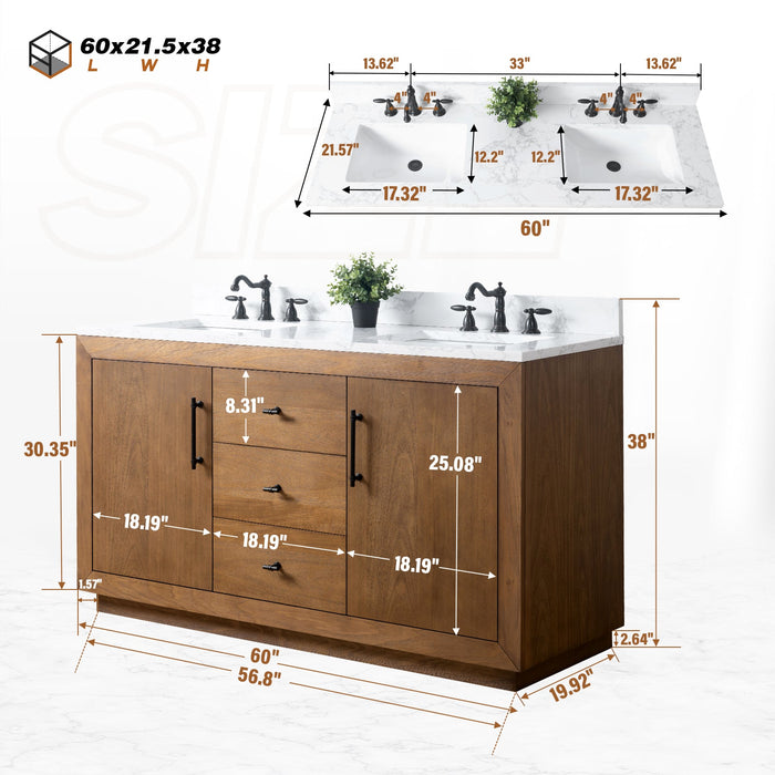 60" Double Sink Bathroom Vanity with Sink and Top, With Soft Closing Doors - HomeBeyond