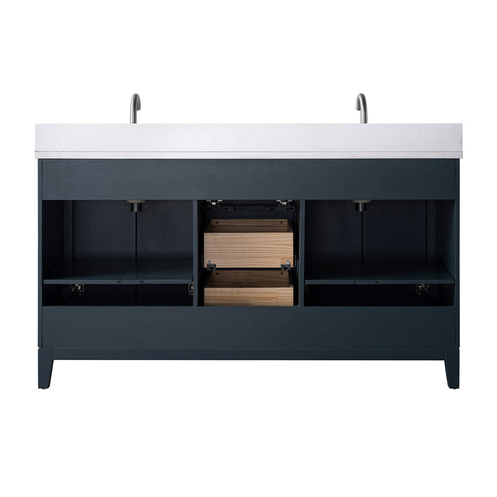 60" Double Sink Freestanding Bath Vanity Cabinet with White Engineered Marble Top - HomeBeyond