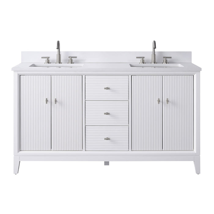 60" Double Sink Freestanding Bath Vanity Cabinet with White Engineered Marble Top - HomeBeyond