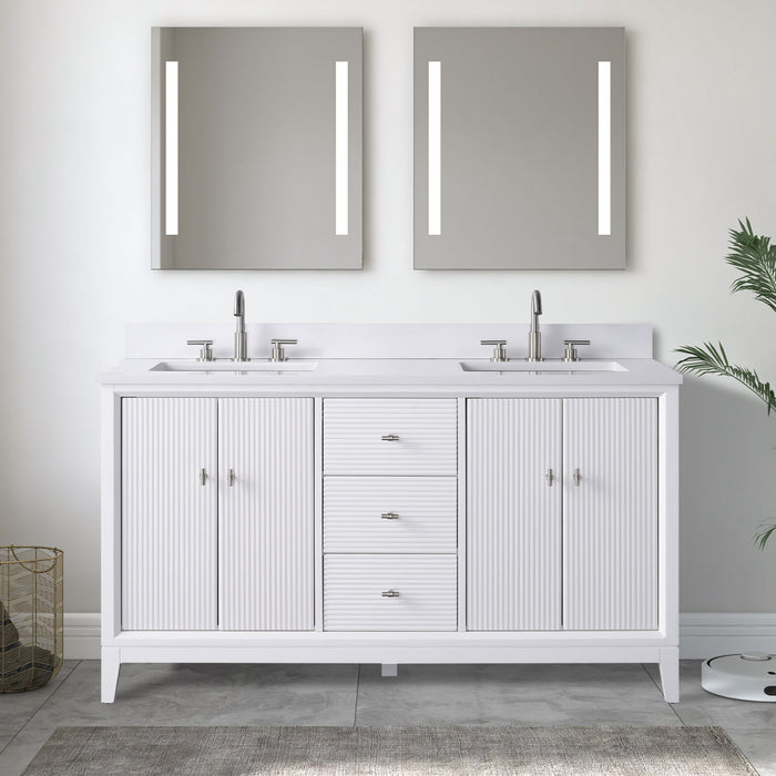 60" Double Sink Freestanding Bath Vanity Cabinet with White Engineered Marble Top - HomeBeyond
