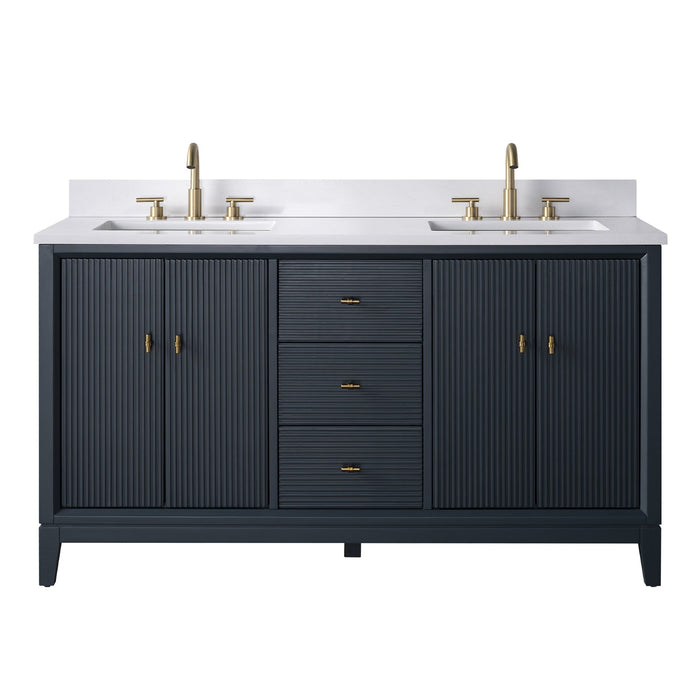 60" Double Sink Freestanding Bath Vanity Cabinet with White Engineered Marble Top - HomeBeyond