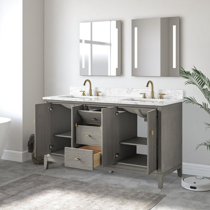 60" Double Sink Freestanding Bath Vanity Cabinet with White Engineered Marble Top - HomeBeyond