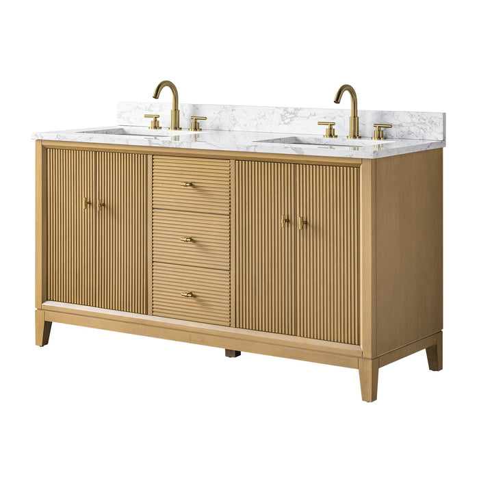 60" Double Sink Freestanding Bath Vanity Cabinet with White Engineered Marble Top - HomeBeyond