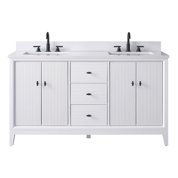60" Double Sink Freestanding Bath Vanity Cabinet with White Engineered Marble Top - HomeBeyond