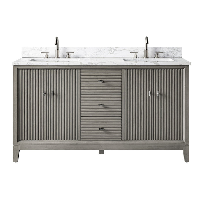 60" Double Sink Freestanding Bath Vanity Cabinet with White Engineered Marble Top - HomeBeyond