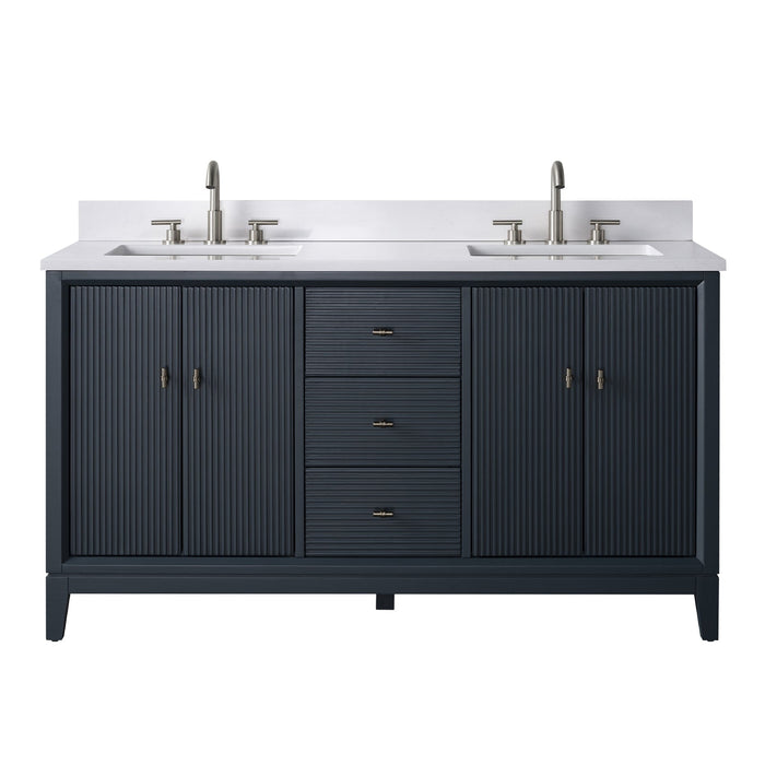 60" Double Sink Freestanding Bath Vanity Cabinet with White Engineered Marble Top - HomeBeyond