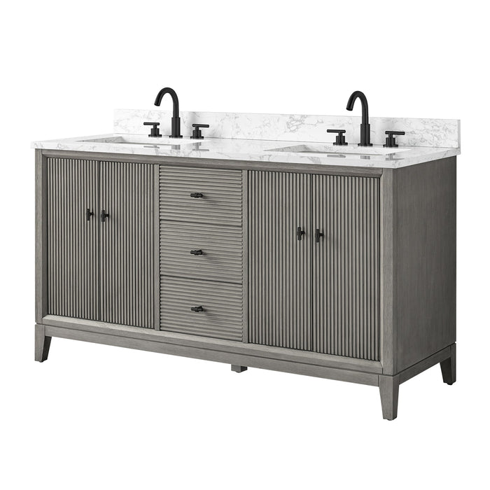 60" Double Sink Freestanding Bath Vanity Cabinet with White Engineered Marble Top - HomeBeyond