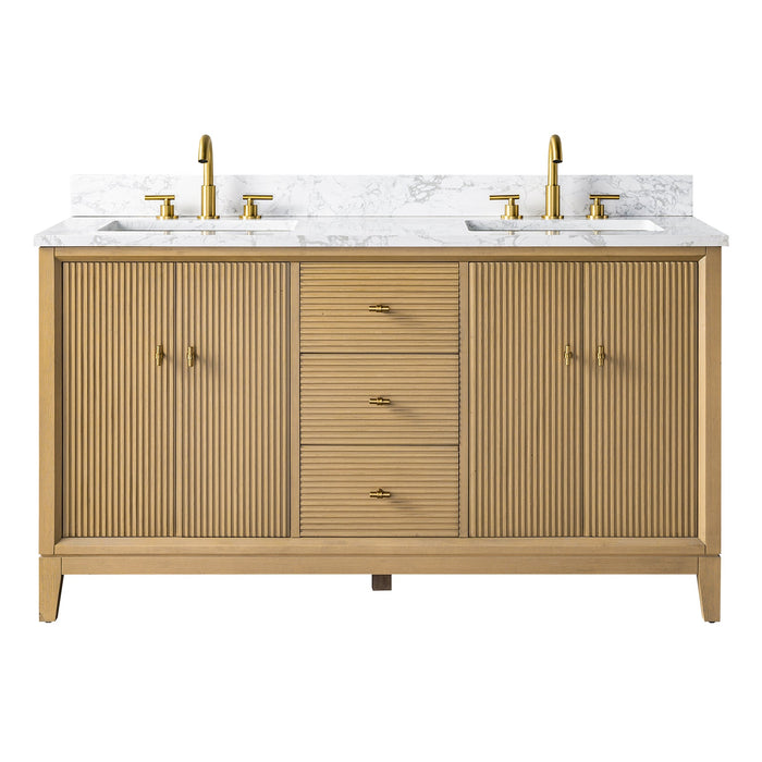 60" Double Sink Freestanding Bath Vanity Cabinet with White Engineered Marble Top - HomeBeyond