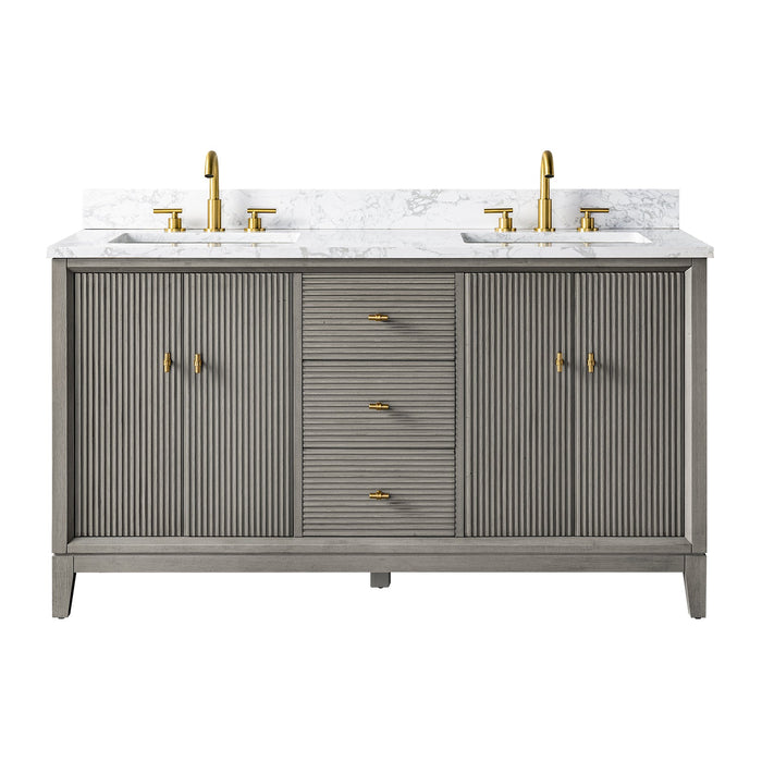 60" Double Sink Freestanding Bath Vanity Cabinet with White Engineered Marble Top - HomeBeyond