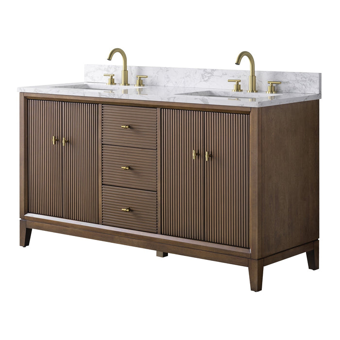 60" Double Sink Freestanding Bath Vanity Cabinet with White Engineered Marble Top - HomeBeyond
