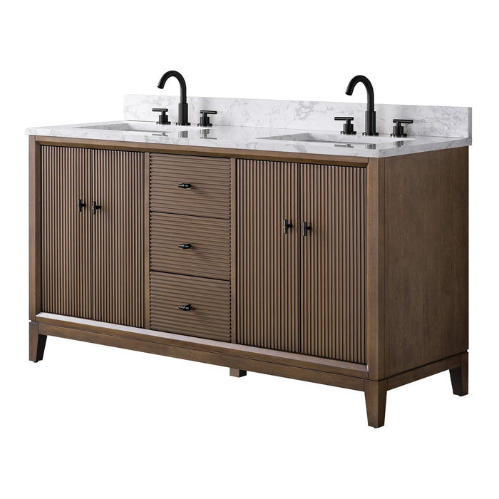 60" Double Sink Freestanding Bath Vanity Cabinet with White Engineered Marble Top - HomeBeyond