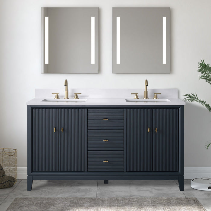 60" Double Sink Freestanding Bath Vanity Cabinet with White Engineered Marble Top - HomeBeyond