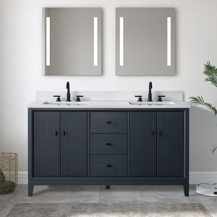60" Double Sink Freestanding Bath Vanity Cabinet with White Engineered Marble Top - HomeBeyond