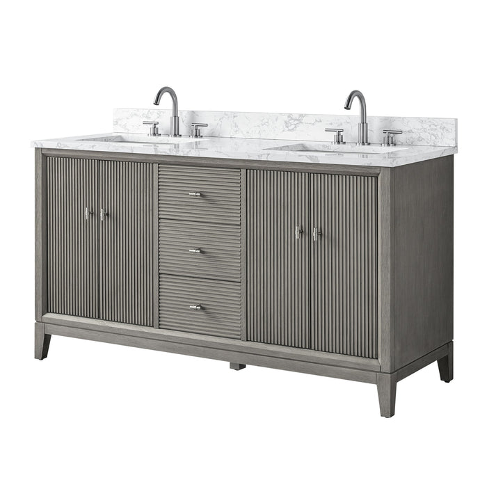 60" Double Sink Freestanding Bath Vanity Cabinet with White Engineered Marble Top - HomeBeyond