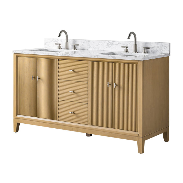 60" Double Sink Freestanding Bath Vanity Cabinet with White Engineered Marble Top - HomeBeyond
