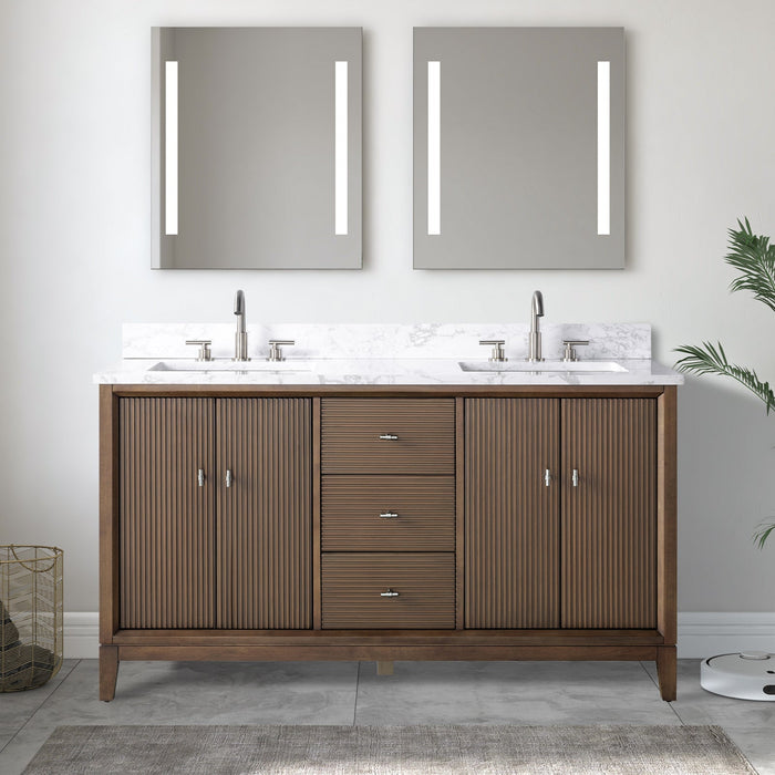60" Double Sink Freestanding Bath Vanity Cabinet with White Engineered Marble Top - HomeBeyond