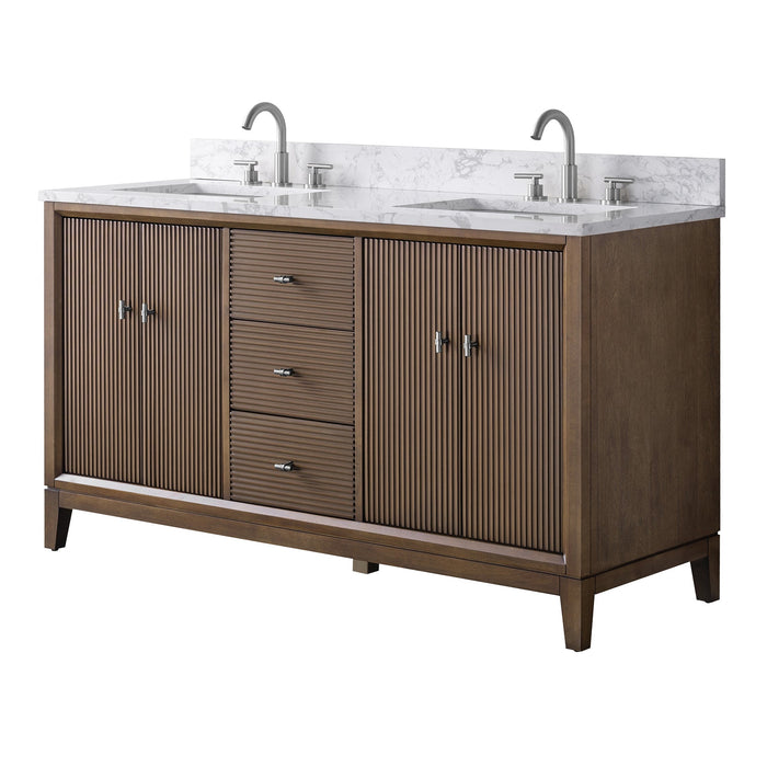 60" Double Sink Freestanding Bath Vanity Cabinet with White Engineered Marble Top - HomeBeyond