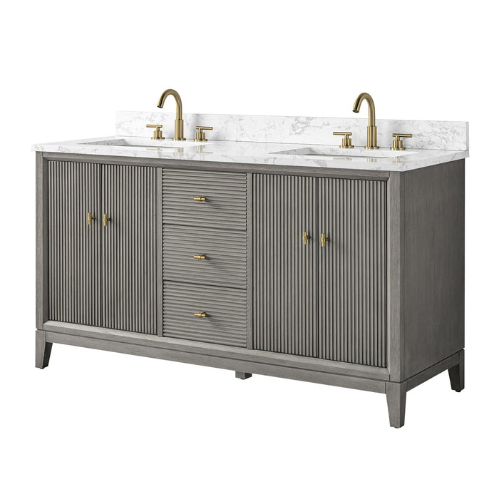 60" Double Sink Freestanding Bath Vanity Cabinet with White Engineered Marble Top - HomeBeyond
