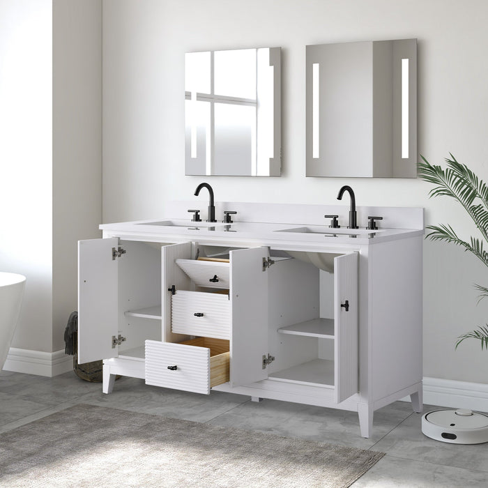 60" Double Sink Freestanding Bath Vanity Cabinet with White Engineered Marble Top - HomeBeyond