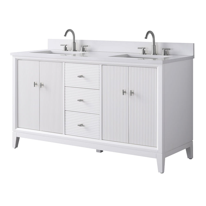 60" Double Sink Freestanding Bath Vanity Cabinet with White Engineered Marble Top - HomeBeyond