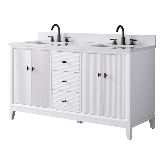60" Double Sink Freestanding Bath Vanity Cabinet with White Engineered Marble Top - HomeBeyond