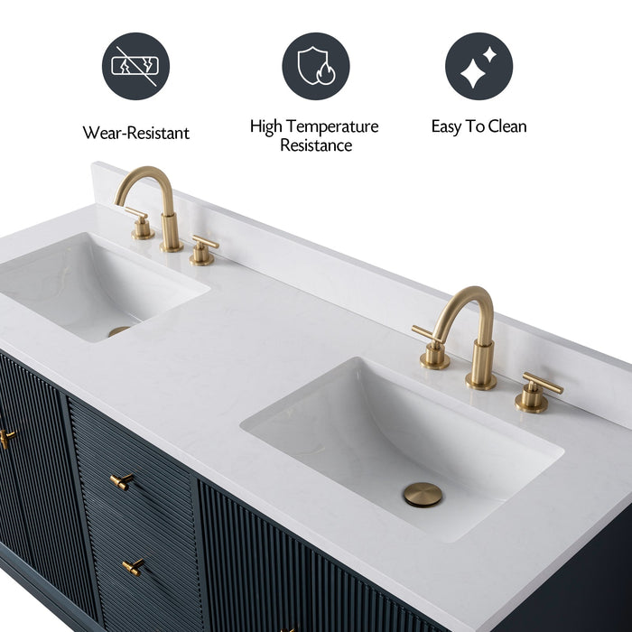 60" Double Sink Freestanding Bath Vanity Cabinet with White Engineered Marble Top - HomeBeyond