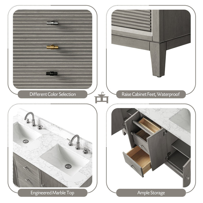 60" Double Sink Freestanding Bath Vanity Cabinet with White Engineered Marble Top - HomeBeyond