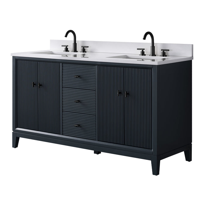 60" Double Sink Freestanding Bath Vanity Cabinet with White Engineered Marble Top - HomeBeyond
