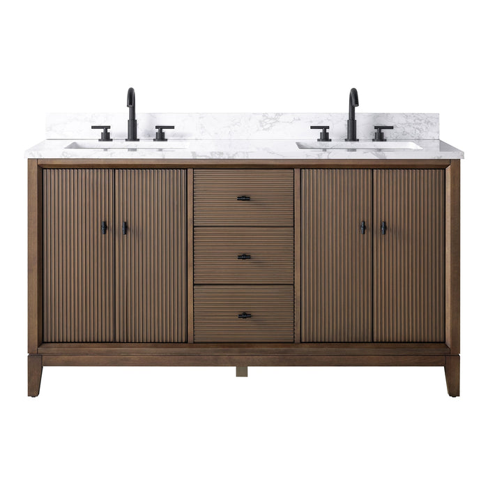 60" Double Sink Freestanding Bath Vanity Cabinet with White Engineered Marble Top - HomeBeyond