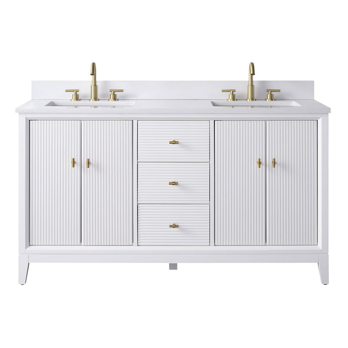 60" Double Sink Freestanding Bath Vanity Cabinet with White Engineered Marble Top - HomeBeyond