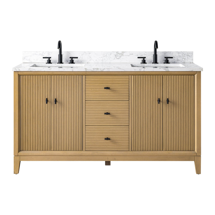 60" Double Sink Freestanding Bath Vanity Cabinet with White Engineered Marble Top - HomeBeyond